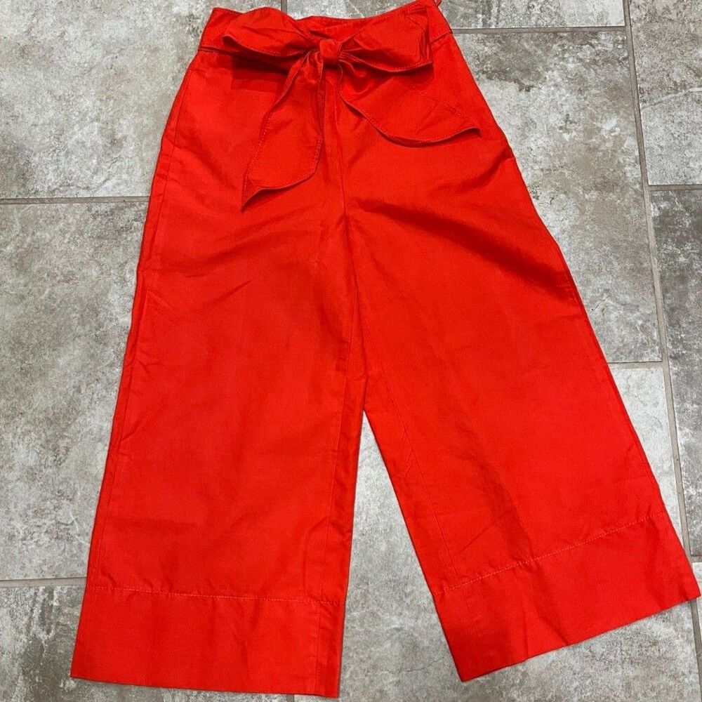 Kate Spade Slub Cotton Bow Tie Waist Culotte Pants Red Size 00 NWT - Picture 9 of 12